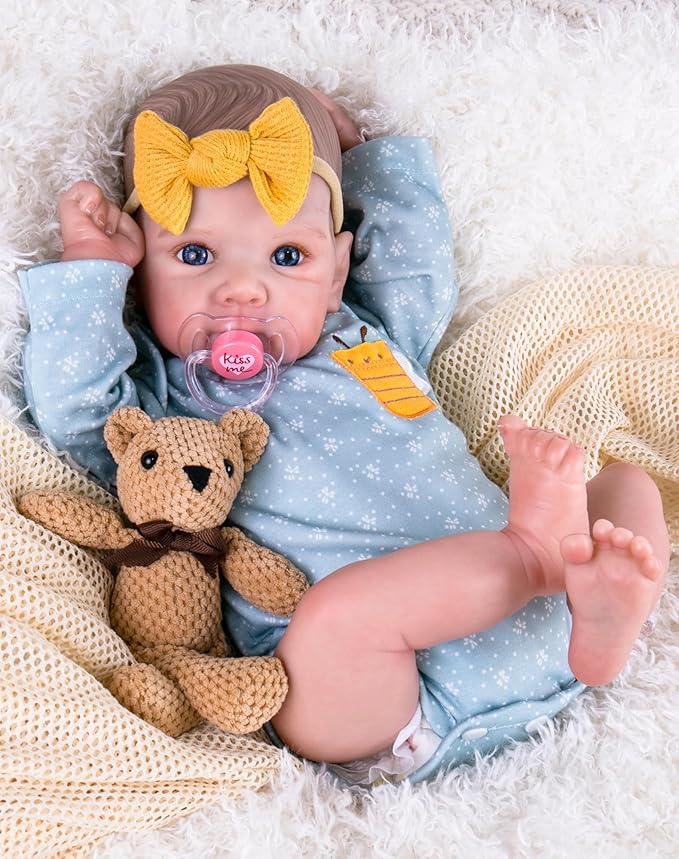 Aori Reborn Baby Dolls Girl - 20 Inch Realistic Handmade Cloth Body Newborn Baby Doll with Blue Eyes & Hand-Painted Hair Weighted Cuddle Doll for Companion, Gift for Seniors, Collectors & Kids 3+
