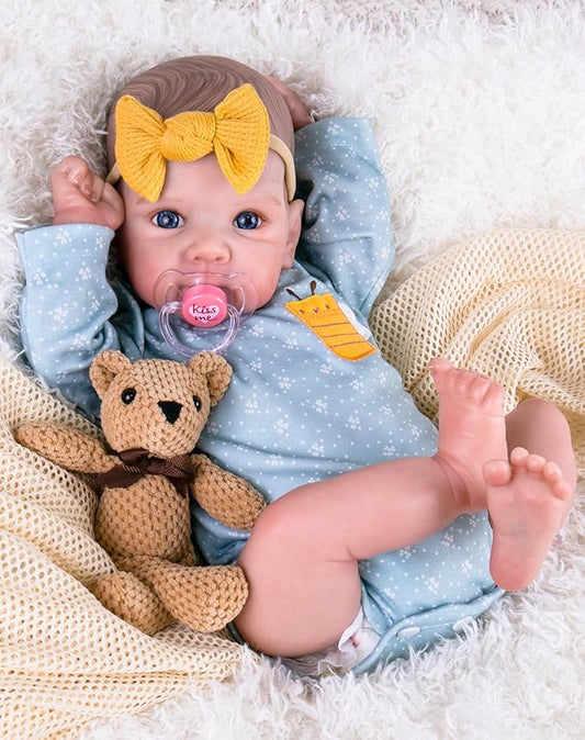 Aori Reborn Baby Dolls Girl - 20 Inch Realistic Handmade Cloth Body Newborn Baby Doll with Blue Eyes & Hand-Painted Hair Weighted Cuddle Doll for Companion, Gift for Seniors, Collectors & Kids 3+