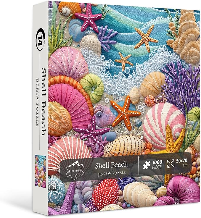 PICKFORU Beach Puzzles for Adults 1000 Pieces, Colorful Seashells Puzzle Sea Coral Starfish，Impossible Ocean Jigsaw Puzzles as Home Art