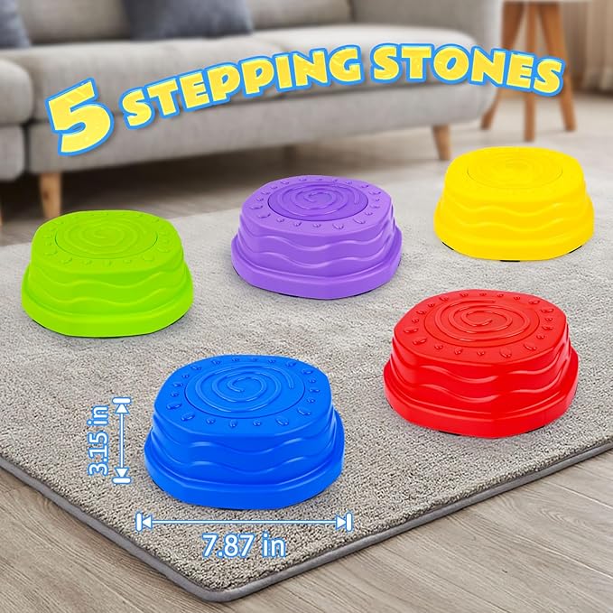 Stepping Stones for Kids,Toddler Stepping Stones Indoor & Outdoor, 5pcs Light up & Music Non-Slip Balance Sensory Toy,Obstacle Course, Promoting Sensory Coordination Skills, Gifts for Children Aged 3+
