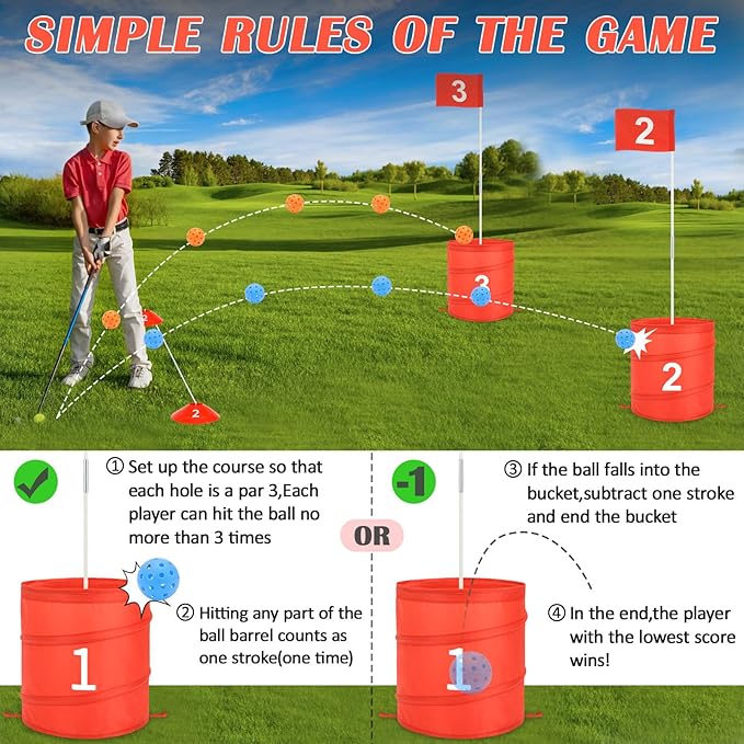 deAO Golf Yard Game Backyard Games for Kids Adults, Portable 6 Holes Golf Course with Balls and Flag,Family Gifts for Outdoor Indoor,Lawn, Park, Beach, Camping, Hotel (Red)