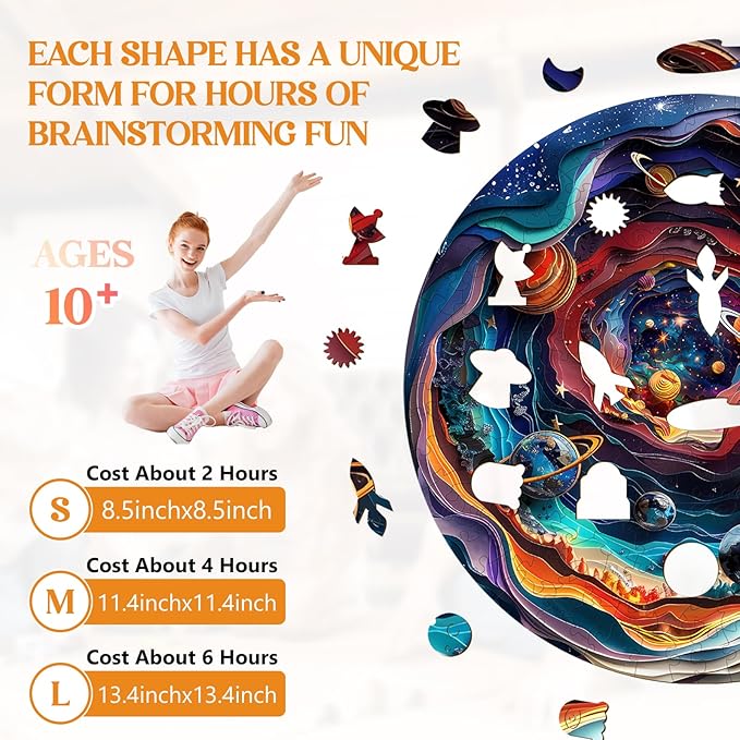 Wooden Puzzles for Adults, 3D Vision Effect-3D Universe Wood Puzzles Adult,Unique Animal Shaped Wooden Jigsaw Puzzle,Creative Gifts for Friends/Family/Puzzle Lovers,Home Decor(M-11.4 * 11.4in 200pcs)