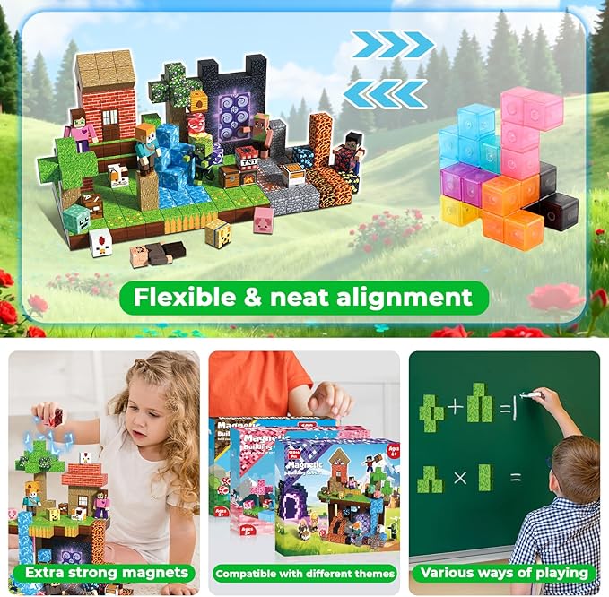 210 Pcs Magnetic Blocks - Magnetic Building Blocks Toys for Kids Ages 4-8, Magnet Cubes Stacking Classroom STEM Toys, Easter Birthday Gift for 3+ Year Old Boys Girls (Patent Pending)