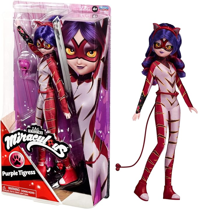 Miraculous Ladybug and Cat Noir Toys Fashion Doll | Articulated 26cm Doll with Accessories Kwami | Purple Tigress Figurine | Bandai Dolls