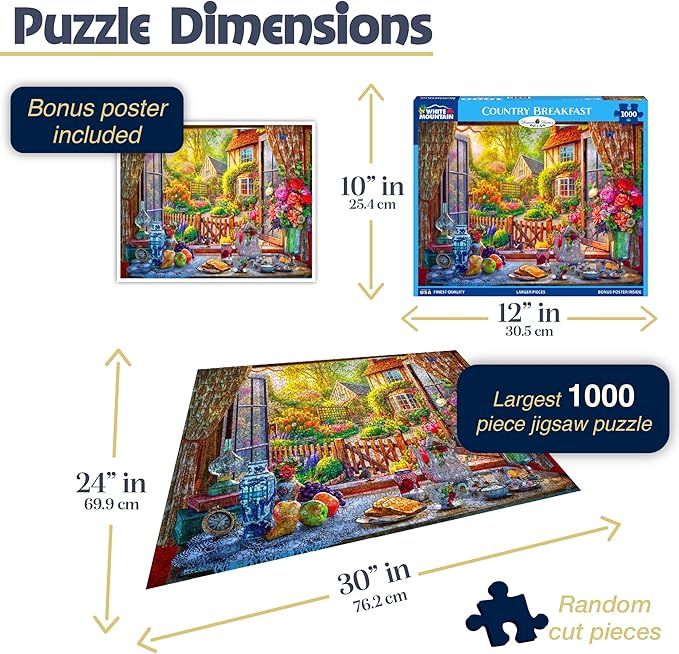 White Mountain 1000 Piece Jigsaw Puzzle Scenic Spring Flower Puzzles with Large Pieces Gift for Adults and Family 24"x30" - Country Breakfast