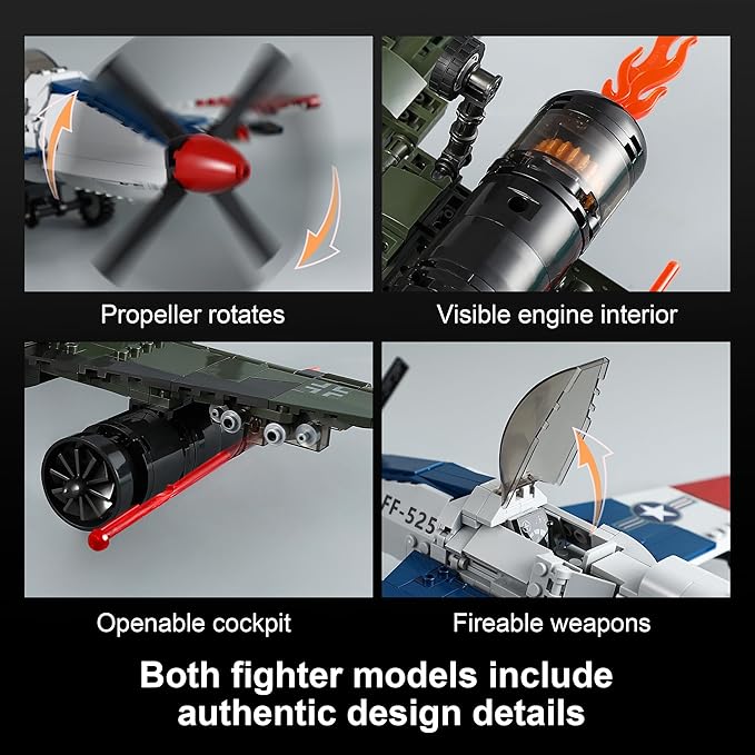 WW2 Military Airplane Toy Building Sets Compatible with Lego, Me 262 Fighter Jet & P-51D Plane Army Model Kits for Military Fans, Kids & Adult