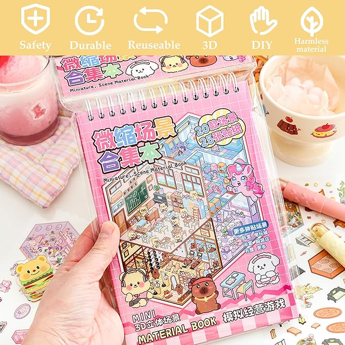 20 Sets 3D Sticker Scenes for Kids, Create Your Own Scene Sticker Book, Cute Kawaii Mini 3D Scene Stickers, Therapy Stickers for Stress Relief, Gifts for Holiday Christmas, Easter Basket Stuffers