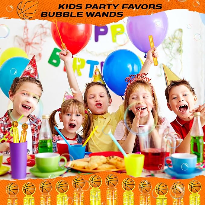 24 Pcs Basketball Bubble Wands Basketball Themed Party Favors Birthday Bubble Wand Bulk for Outdoor Summer Classroom Party Supplies Kids Goodie Bags Filler