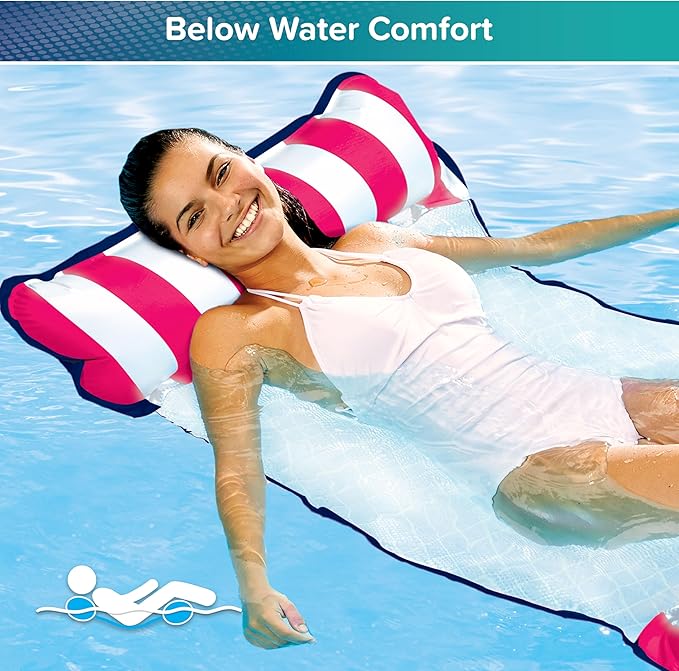 Aqua Original 4-in-1 Monterey Hammock Pool Float & Water Hammock – Multi-Purpose, Inflatable Pool Floats for Adults – Patented Thick, Non-Stick PVC Material – Pink