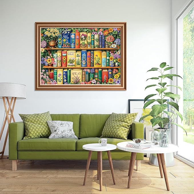 Jigsaw Puzzles for Adults 1000 Piece Puzzle for Adults 1000 Pieces Puzzle 1000 Pieces-Colorful Flower Bookshelf