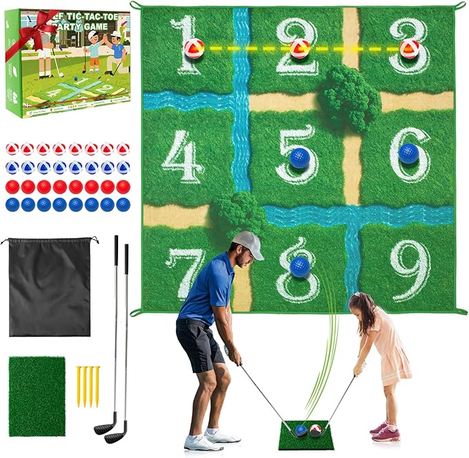 Lerine Golf Chipping Game Tic Tac Toe, Sticky Golf Game with 2 Adjustable Clubs, 32 Balls, Golf Games for Kids and Adults, Backyard Family Sport Game for Indoor & Outdoor