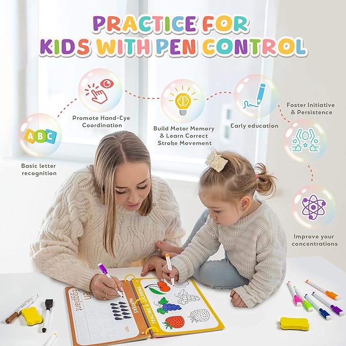 Fabeto Preschool Learning Activities Educational Workbook: Prek Handwriting Practice Tracing Busy Book - Toddlers Educational Toys - Autism Learning Materials | Montessori Games for Kids Age 3 4 5