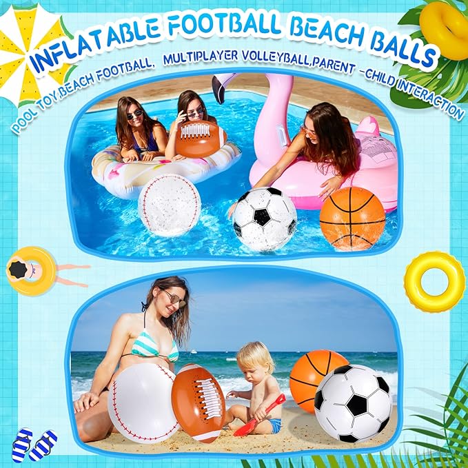 Sosation 16 Pcs Inflatable Sports Balls 16 Inch Inflatable Beach Ball Blow up Sports Party Decorations Swimming Pool Summer Pool Toys for Indoor Outdoor Beach (Assorted Ball)