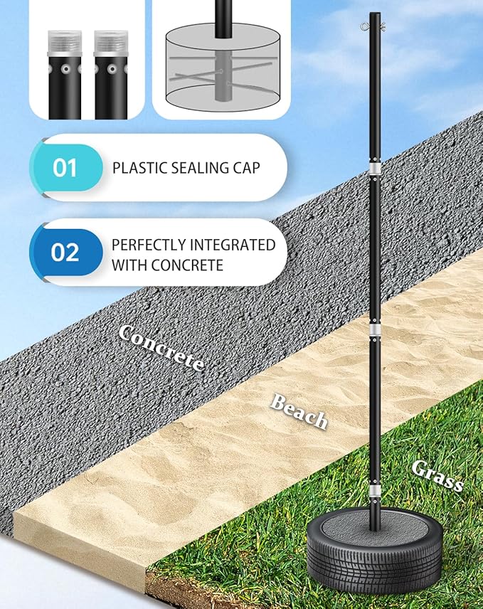 Outdoor Tetherball Game Set for Whole Family - Rust-Resistant Aluminum Poles, 11Ft Adjustable Height, Diameter 1.2Inch Stable Design with Complete Accessories & DIY Concrete Base
