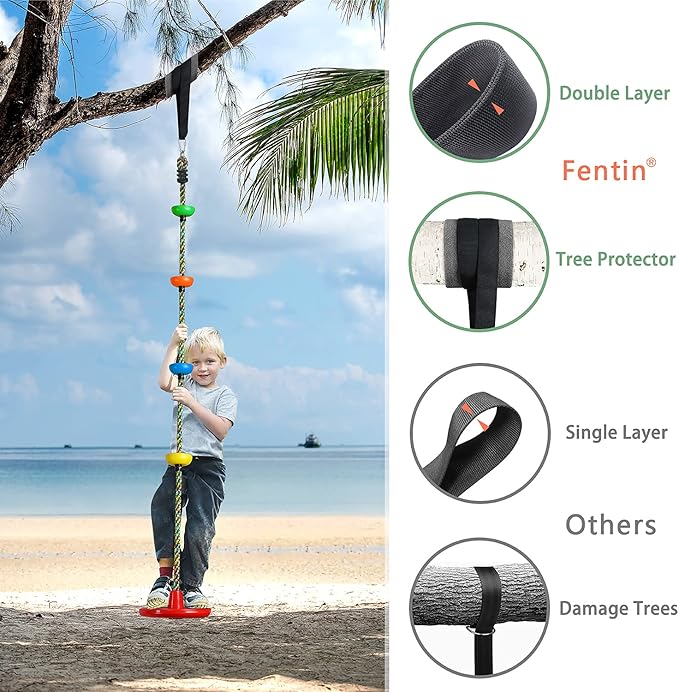 Tree Swing for Kids Backyard Single Disc Rope Seat for Tree Indoor Outdoor Playground Swing Set Accessories with Thickening 4 Ft Strap-Cyan