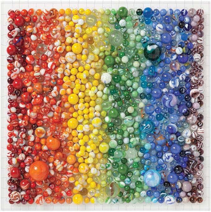 Galison 500 Piece Rainbow Marbles Jigsaw Puzzle for Families and Adults, Finished Puzzle is a Unique Rainbow Image, Photo Art Puzzle Includes Varying Colors and Sizes of Marbles