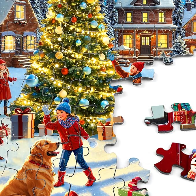 Rocorose Christmas Jigsaw Puzzle for Adults, 1000 Pieces Winter Theme Puzzle Snow Scene Party Holiday Puzzle Christmas Tree Challenge Home Decoration for Family