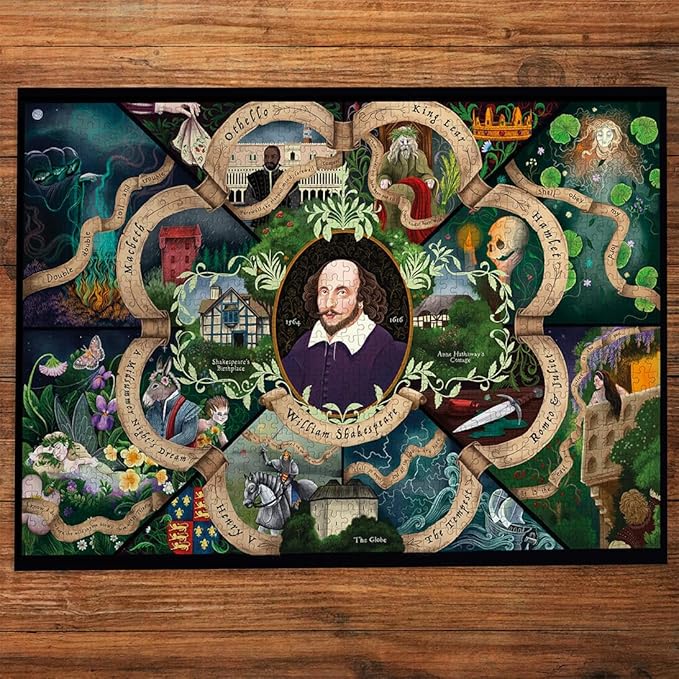 Gibsons Shakespeare 1000 Piece Jigsaw Puzzle for Adults – Colourful Literary & History Art by Anna Stead – Premium Sustainable Made in America – Challenging Educational Gift for Book Lovers & Puzzlers