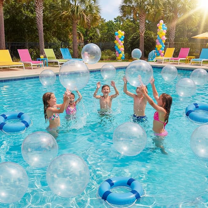 Zhanmai 6 Pieces Inflatable Clear Beach Ball 16 Inch Clear Pool Floating Ball Balloons for Under The Sea Party Decoration DIY Bubble Summer Beach Swimming Pool Hawaii Luau Party Favor