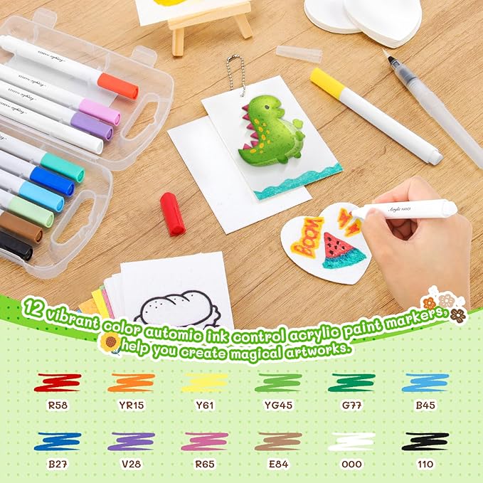 KETIEE Magic Puffy Paint: 58Pcs Magic Foam Texture Painting Kit, 3D Drawing DIY Art Set Include 32Pcs Foam Texture Paper,12 Colors Acrylic Marker Pen,3 Soft-tip Water Brush Pen, Magical Puffy Painting