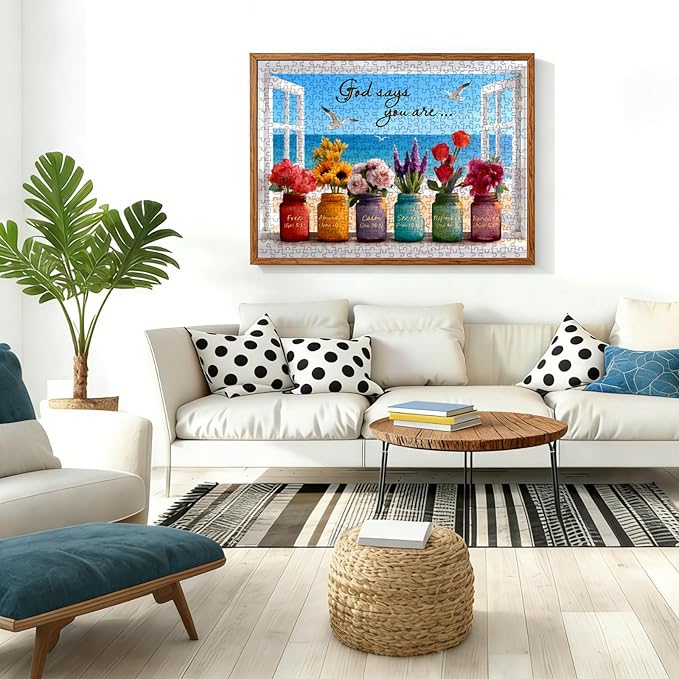 Christian Bible Puzzles for Adults 500 Pieces, Wishful Window Jigsaw Puzzles, Impossible Christian Bible Puzzle for Seniors Families, 1:1 Poster, Letter On The Back, 21x15 Inches