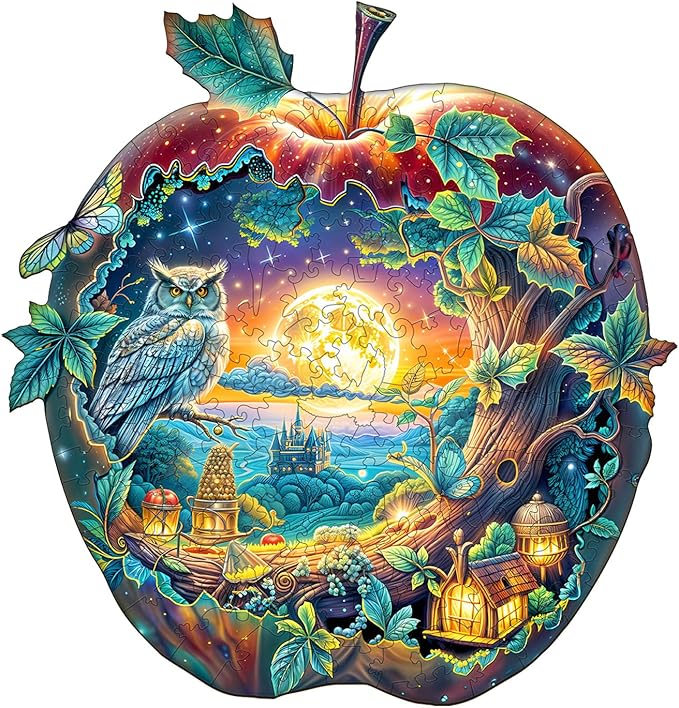 Wooden Puzzles for Adults, Apple Owl Jigsaw Puzzles with Unique Shape, Wood Challenging Jigsaw Puzzles Ideal for Adults, Christmas Birthday Gifts for Women Men Puzzle Game Lovers, 8.5"x8.1" - 90pcs