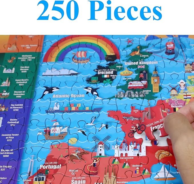Think2Master Colorful Map of Europe 250 Pieces Jigsaw Puzzle. Great Puzzle for Adults & Seniors Easier to Handle Larger Pieces. Size: 14.2” X 19.3”