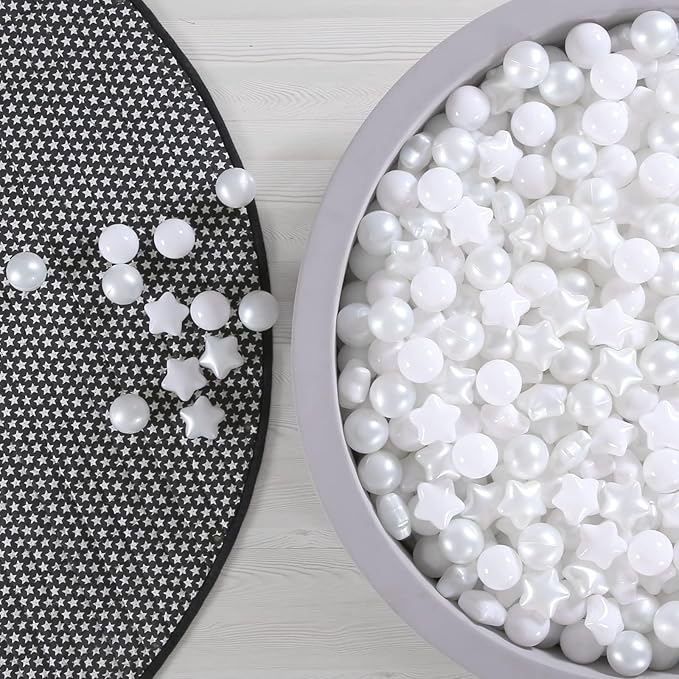 GOGOSO Ball Pit Balls for Toddler, Baby Plastic Playballs Kids Soft Pastel Pelotas Non-Toxic BPA-Free, Pearl White+White Star Balls,100 Balls