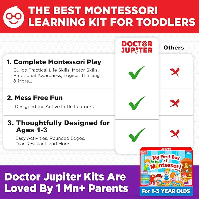 Doctor Jupiter My First Box of Montessori Learning for Toddlers 1+ Year Olds | Montessori Toys, Birthday Gift for 1 2 3 Year Old Boys & Girls | Learning & Educational Activities for 1+ Year Old