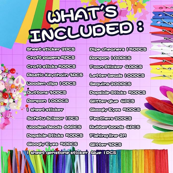 ANTDECOUS Arts and Crafts Supplies Kit for Kids - 1200+PCS Craft Supplies & Materials for Kids Creative Art Birthday Holiday Craft Kits with Box for Girls Boys 4+ 5 6 7 8 9 Year Old