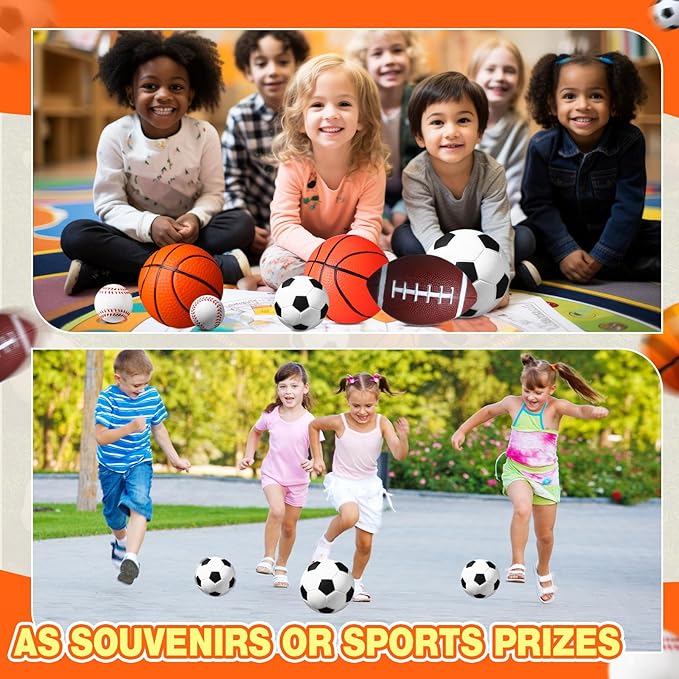 18 Pack Sports Balls for Toddlers Kids Bulk Playground Balls Set 5" Soccer Ball 6.5" Football & 5" Basketball with Hand Pump and Bag Indoor Outdoor Toys Sports Gifts(6 Set)