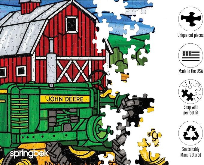 Springbok Stained Glass Farm 500 Piece Jigsaw Puzzle for Adults & Family - Colorful Farm Animals Art, Stained Glass Style Scene - Unique Cut Pieces - Made in USA