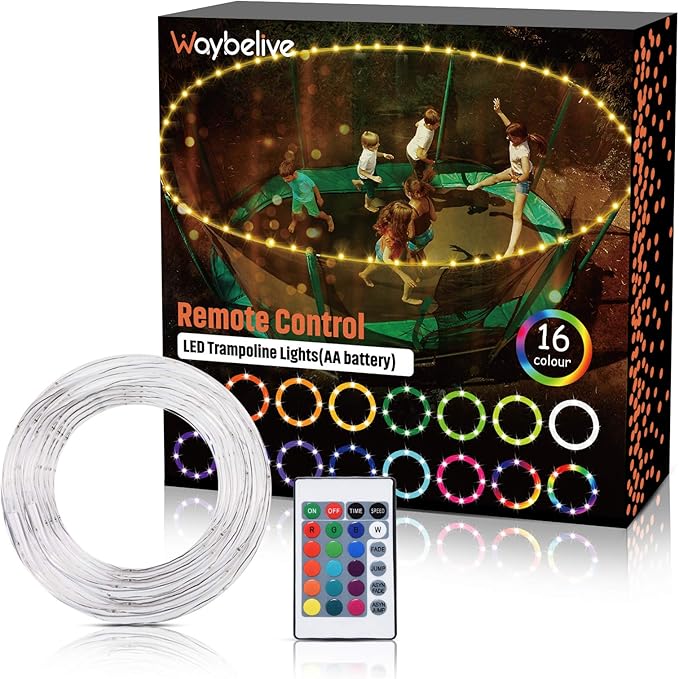 Waybelive LED Trampoline Lights, Trampoline Rim LED Light for 12Ft Trampoline Remote Control, 16 Color Change by Yourself, Waterproof, Super Bright to Play at Night Outdoors