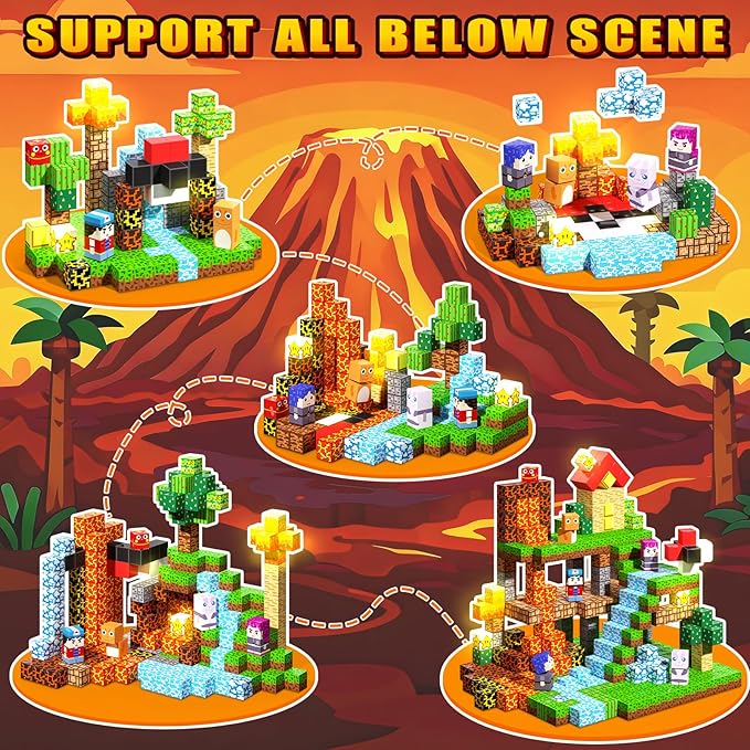 Light Up Magnetic Blocks, 208PCS Magnetic Building Blocks Light Up, Stacking Magnets for Kids, Sensory Toy for STEM Constructions Magnet Blocks for Boys Girls Age 3+, Birthday Gifts