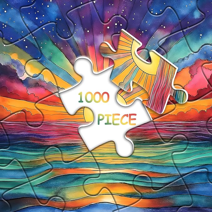 Impossible Puzzle for Adults 1000 Pieces, Ocean Sunset Puzzles with Colorful Rainbow Gradient, Magic Nature Art Jigsaw Puzzle, Challenging Hard Puzzle for Adults