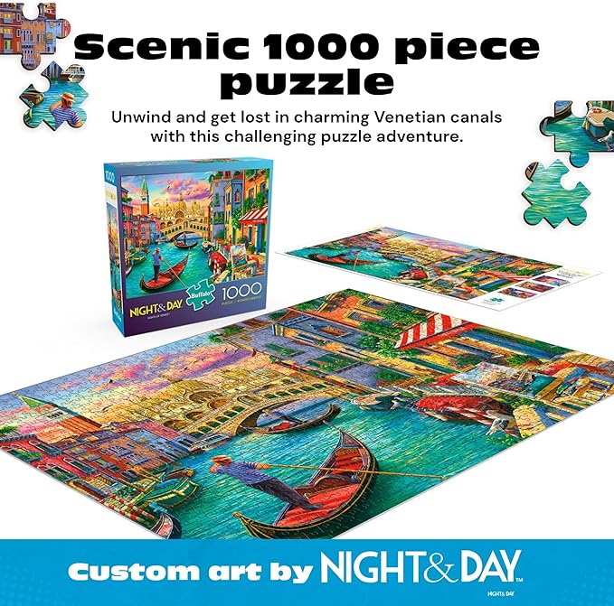 Buffalo Games - Sights of Venice - Image World - 1000 Piece Jigsaw Puzzle for Adults, Scenic Cityscape Puzzle, Challenging and Relaxing Puzzle Adventure, Finished Size 26.75 x 19.75, Made in the USA