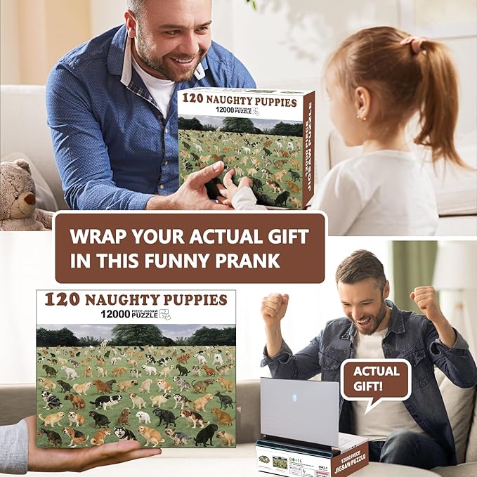 Prank Gift Box, Naughty Puppies Theme, Wrap The Actual Gifts with a Prank Empty Gag Box, Funny Christmas Gag Presents Ideas for Dad Men Boyfriend (Pack of 2)