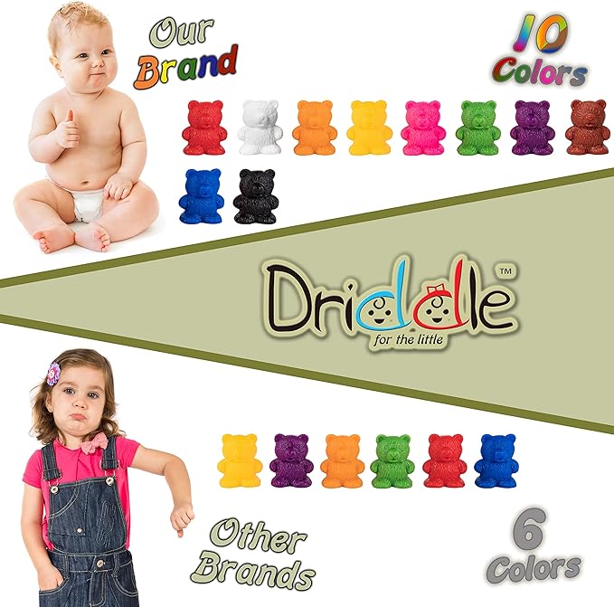 Driddle Colorful Counting Bears with Matching Cups - 100 Bears - Sort, Count & Color Recognition Learning Toy for Toddler & Kids - Montessori Education - Preschool Game