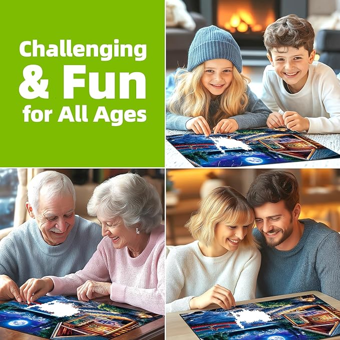 Puzzles for Adults 1000 Pieces, Moonlit Canoe Lake Cottage Landscape Jigsaw Puzzle for 1000 Pieces Perfect for Challenging Game Nights, Finished Size 27.5"x19.7"