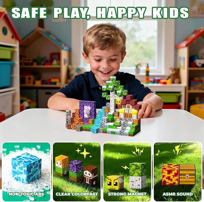 Magnetic Blocks, 208PCS Magnetic Building Blocks, Stacking Magnetic for Kids, Sensory Toy for STEM Constructions Magnetic Blocks for Boys Girls Age 3+, Holiday Birthday Gifts