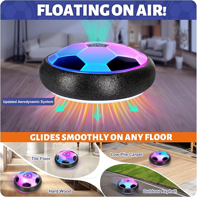 Officygnet 3 Pack Hover Soccer Ball, Boys Toys for 3, 4, 5, 6, 7, 8 Year Olds, Air Floating Soccer Toy with LED Lights, Indoor Toys Games for Kids Ages 4-8, 4-6 - Ideal Soccer Gifts for Boys 8-12