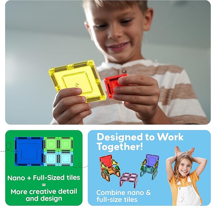 PicassoTiles 50PC Nano Magnetic Tile Travel Toy Construction Building Blocks Playset with Storage Case STEM Montessori Classroom Learning Magnet Tiles Stacking Toys for Toddlers Girls Boys Age 3+ PN02