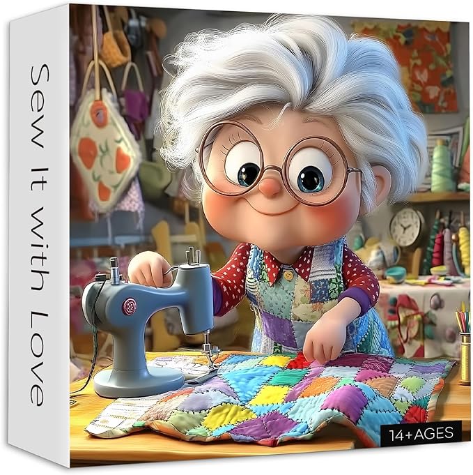 Sewing Machines 1000 Piece Puzzle for Adults, PICKFORU Sew It with Love Jigsaw Puzzle, Challenging Colorful Grandma Quilt Patchwork Theme as Home Decor