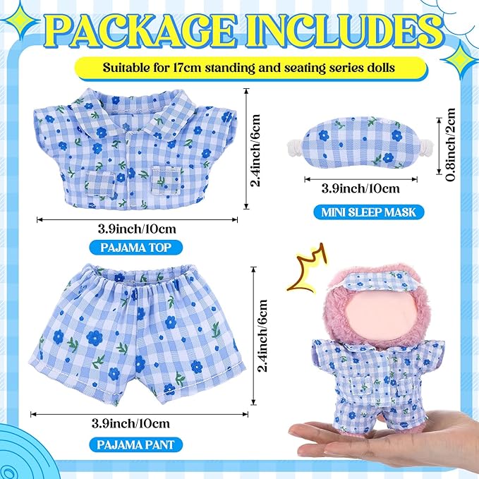 Simgoing 17cm Doll Clothes Pajamas Set with Pants Eye Mask Good Night Bedding Clothes Outfit Gifts Fits Most 17cm Dolls Accessories for DIY Dress up Lovers (Blue Floral)