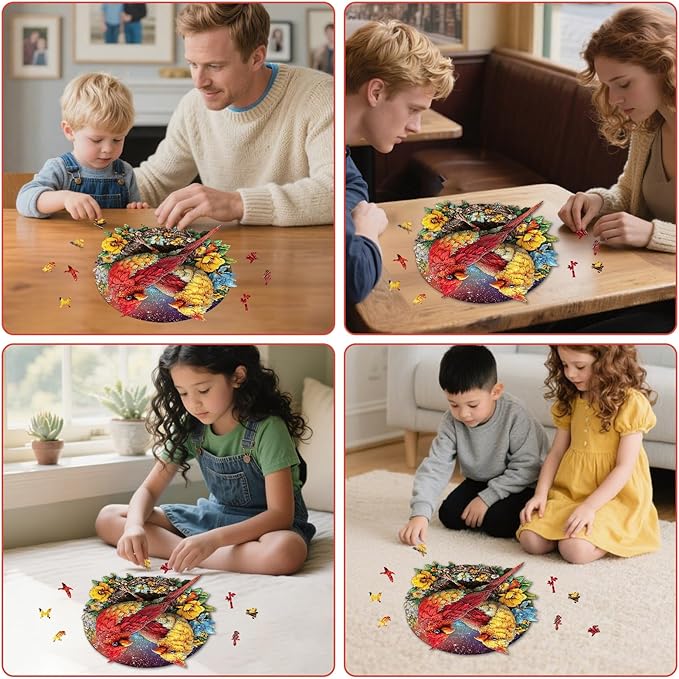 MEATRN Winter Cardinals Puzzles for Adults, Fun Educational Wooden Puzzle, Christmas Decorative Gift, Relaxing Wood Puzzle Game for Family & Friends, 206 Pcs, 11x11.2 in