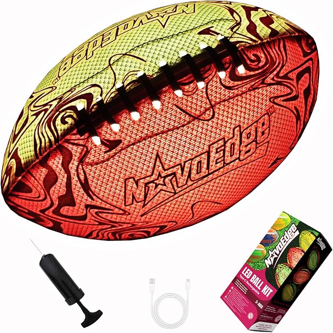 USB-C Rechargeable Football with LED Lights - Glow in the Dark Football, 9.25-inch Dual-Color Light-Up Ball, Night Play Sports Gift for Boys & Girls Outdoor Games