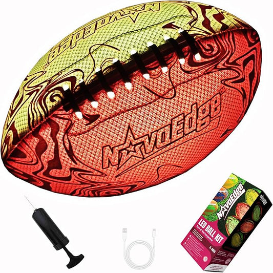 USB-C Rechargeable Football with LED Lights - Glow in the Dark Football, 9.25-inch Dual-Color Light-Up Ball, Night Play Sports Gift for Boys & Girls Outdoor Games
