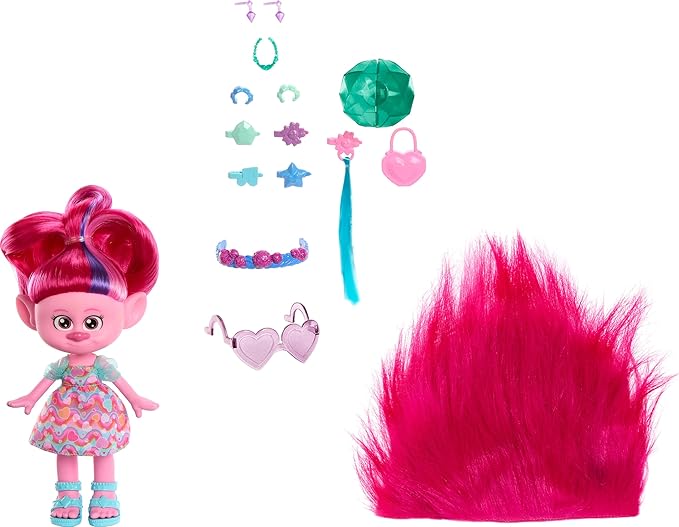 Mattel DreamWorks Trolls Band Together Fashion Doll & 10+ Accessories, Hairsational Reveals Queen Poppy with Transforming Hair Piece