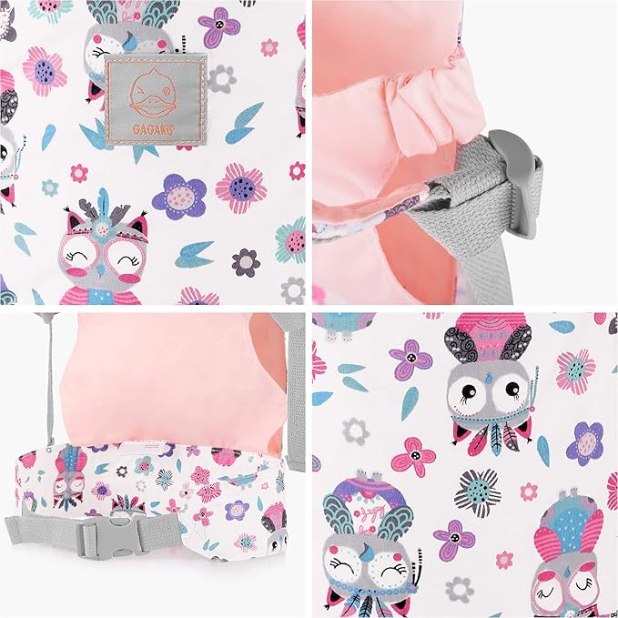 GAGAKU Baby Doll Carrier for Little Girls, Toy Baby Dolls Sling Carrier, Reborn Dolls Accessories for Toddlers Kids – Pink - Owl and Flowers