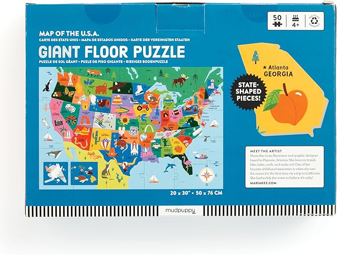 Mudpuppy Map of The U.S.A – 50 Piece Giant Floor Jigsaw Puzzle Featuring A Colorful Map of States with Capital Cities and Fun Cultural Icons